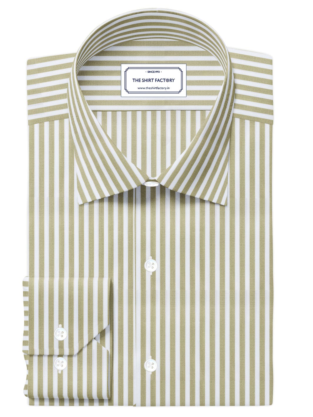 Custom Tailored Premium Cotton White Beige, Even Vertical Stripe Shirt  CUS-10290