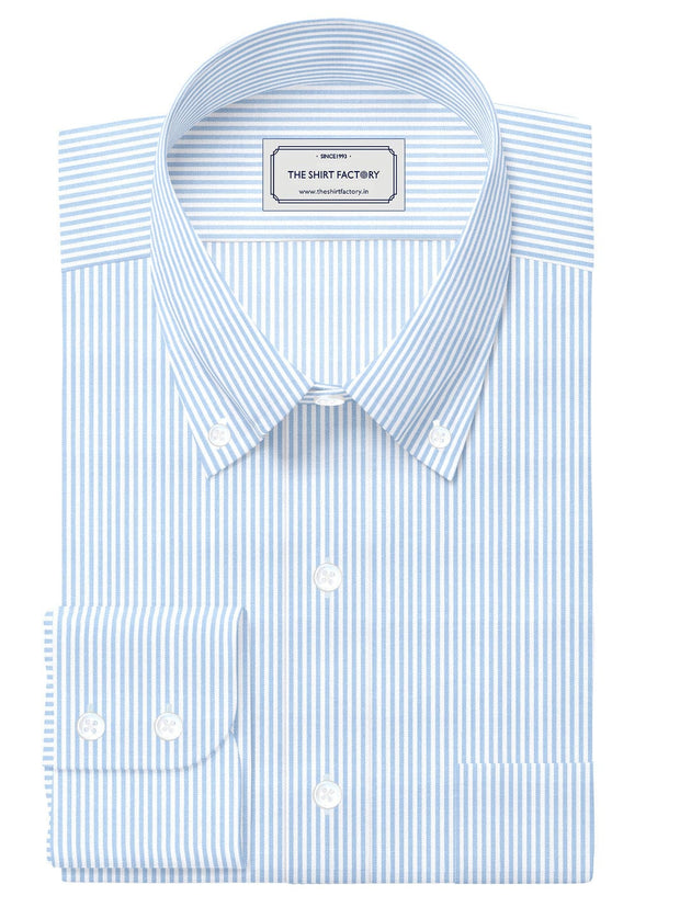 Customized Shirt Made to Order from Premium Giza Cotton Striped Fabric Light Blue - CUS-10204
