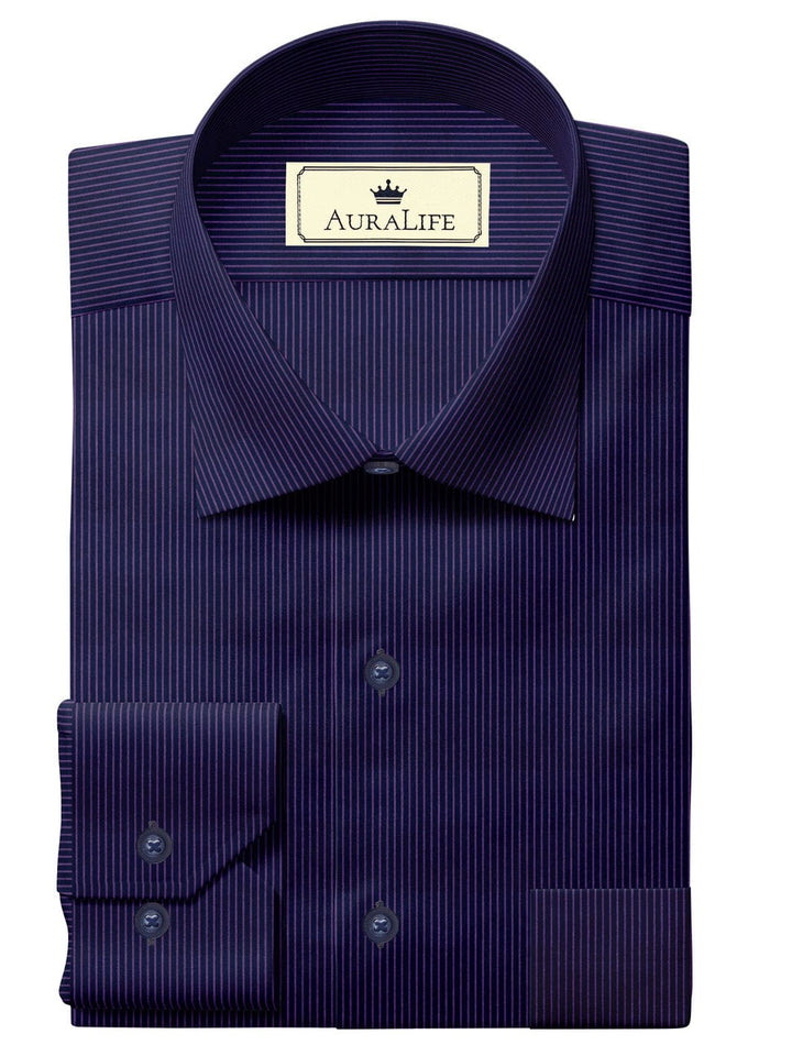 Custom Tailored Navy Blue Plain Cotton Shirt - CUS-1320