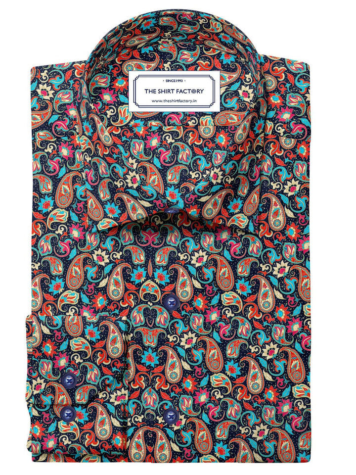 Custom Tailored Multicolor Printed Cotton Shirt - CUS-10429