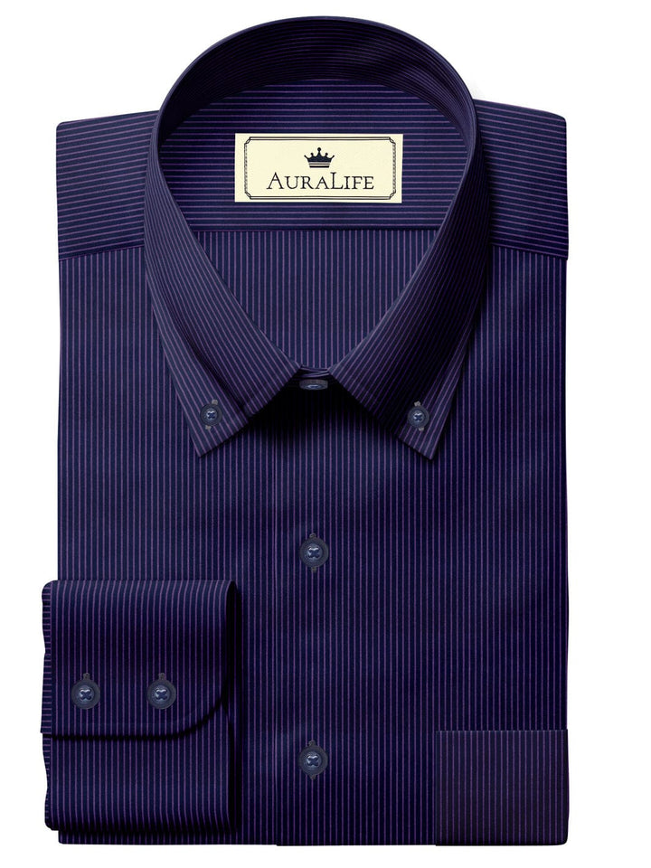 Custom Tailored Navy Blue Plain Cotton Shirt - CUS-1320