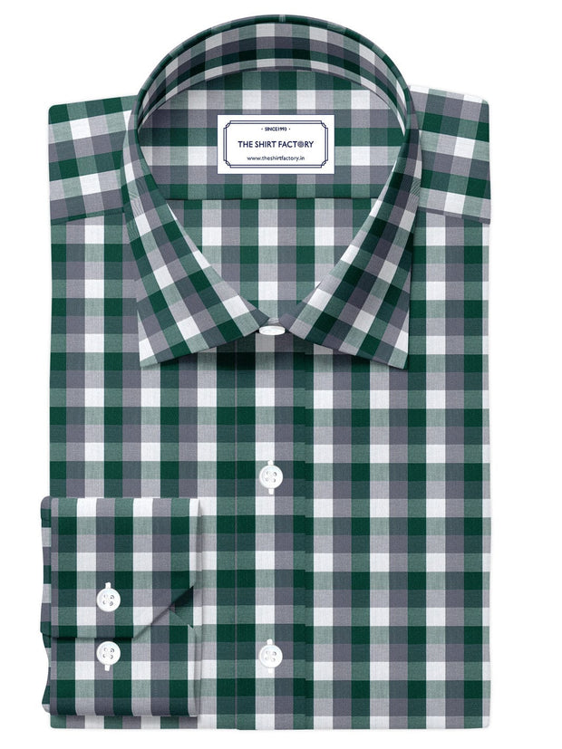 Customized Shirt Made to Order from Premium Cotton Checks Fabric White and Green - CUS-10246
