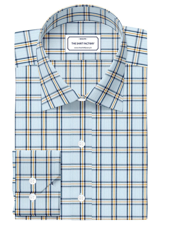 Custom Tailored Sky Blue Pure Cotton Checked Shirt - CUS-10266