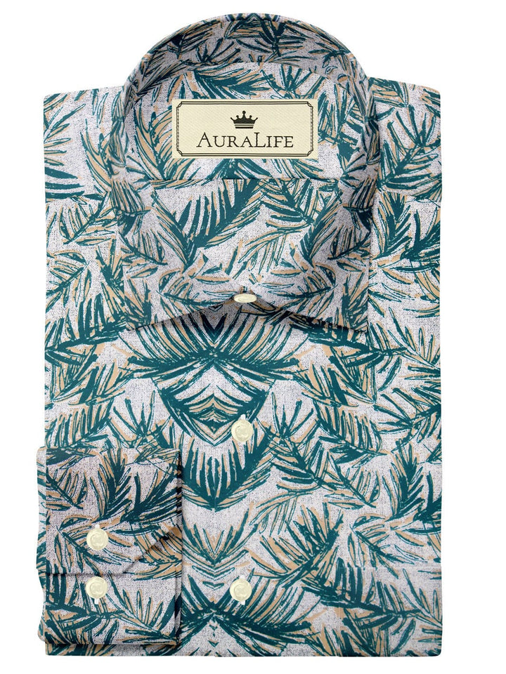 Custom Tailored Green Printed Cotton Shirt - CUS-10179