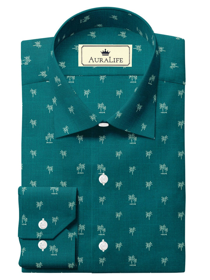 Men's Cotton Green Printed Shirt (10146)