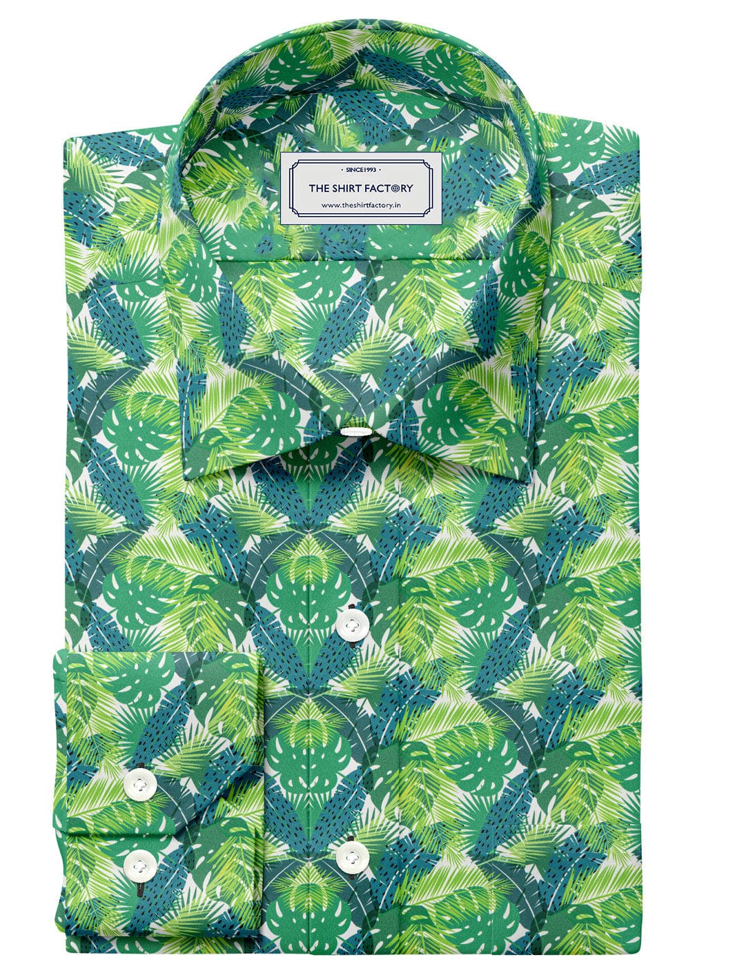 Custom Tailored Green Printed Cotton Shirt - CUS-10428