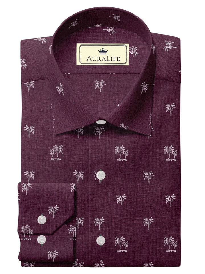 Men's Cotton Maroon Printed Shirt (10148)