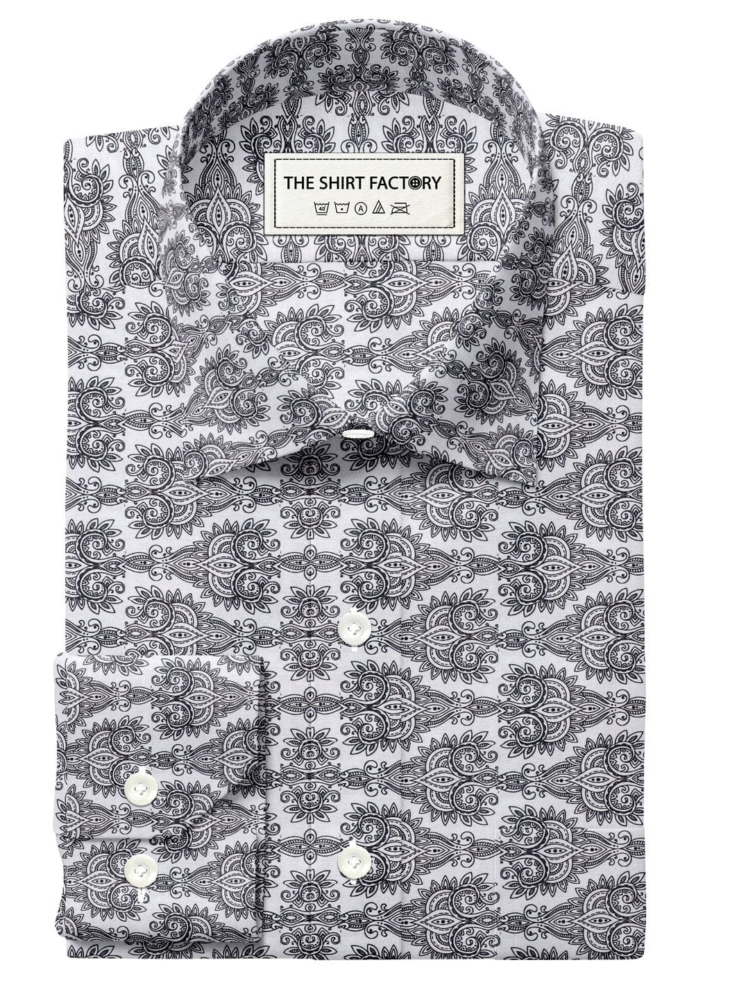 Custom Tailored Grey Printed Cotton Shirt - CUS-10430