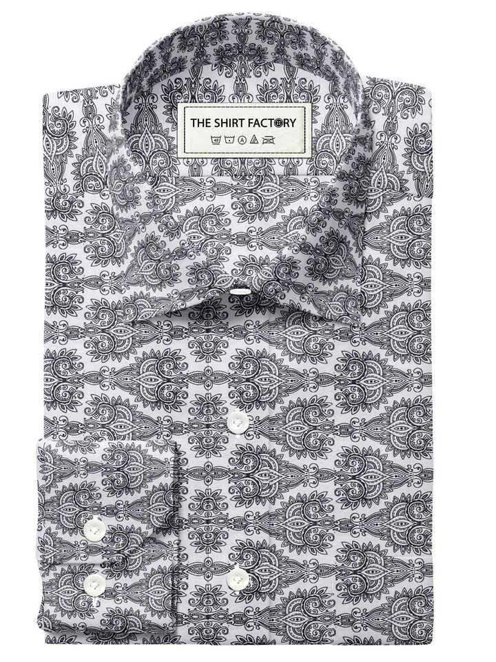 Custom Tailored Grey Printed Cotton Shirt - CUS-10430