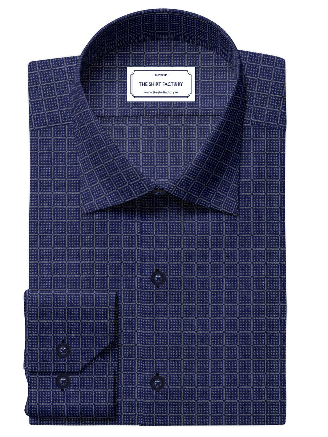 Custom Tailored Navy Blue Plain Cotton Shirt - CUS-10287