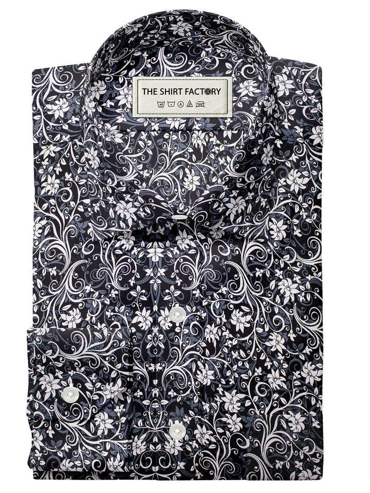 Custom Tailored Grey Printed Cotton Shirt - CUS-10433