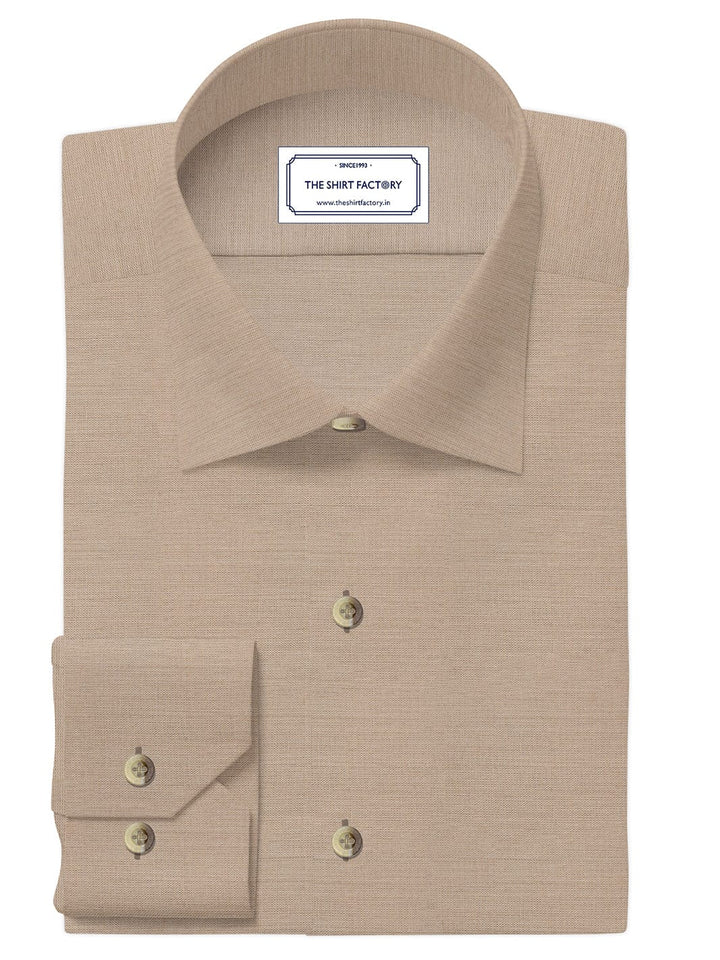 Custom Tailored Light Brown Plain Cotton Shirt - CUS-10353