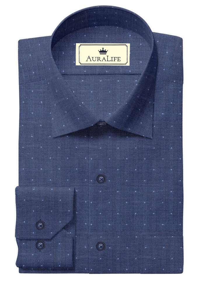Custom Tailored Blue Printed Cotton Shirt - CUS-10027