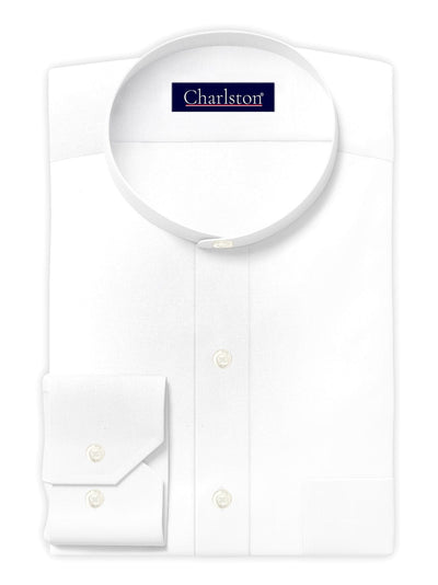 Cotton Plain Shirt With Mandarin Chinese Bend Collar for Men White (10193-MAN)