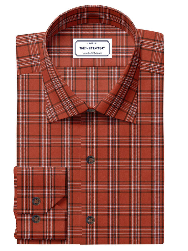 Men's Premium Cotton Rust Orange Plaid Check Shirt