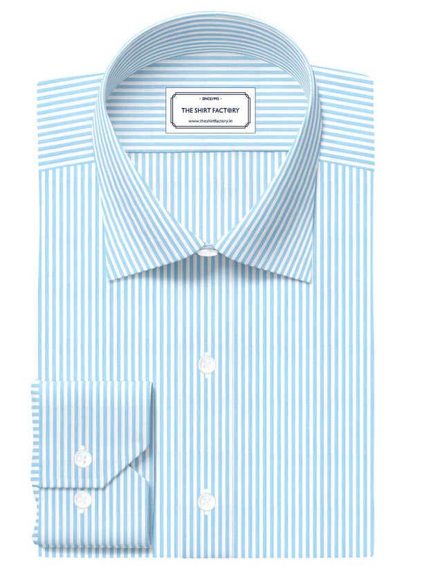 Customized Shirt Made to Order from Premium Cotton Striped Fabric Light Blue - CUS-10257