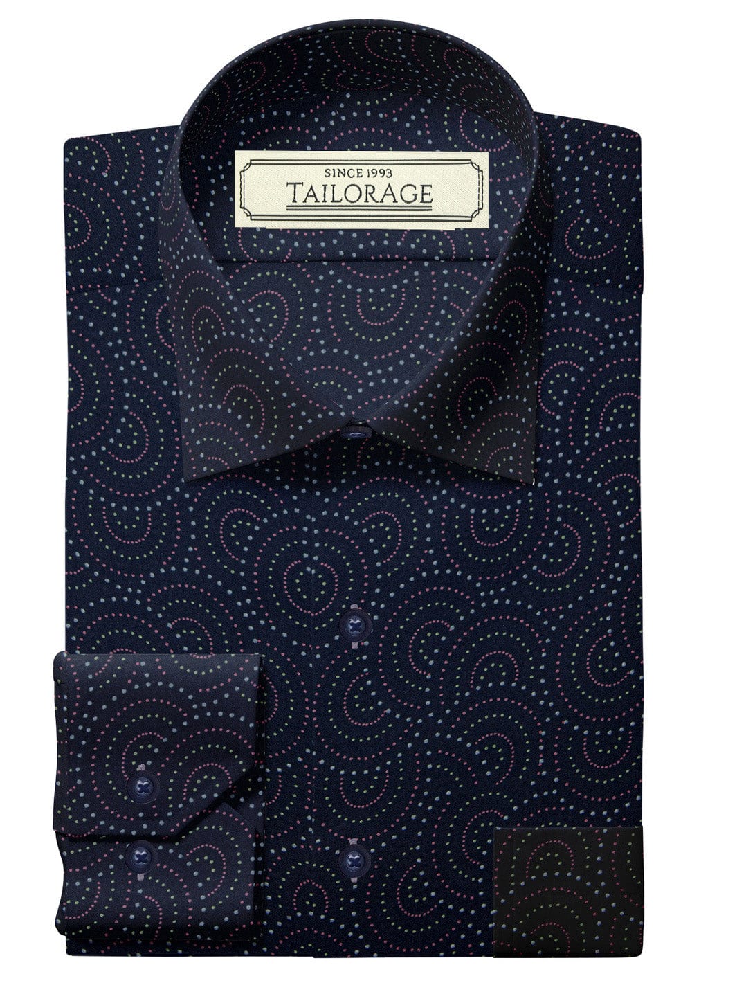 Custom Tailored Navy Blue Printed Cotton Shirt - CUS-10172