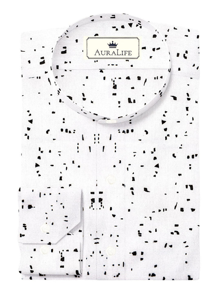 Men's Cotton White Printed Shirt (10416)