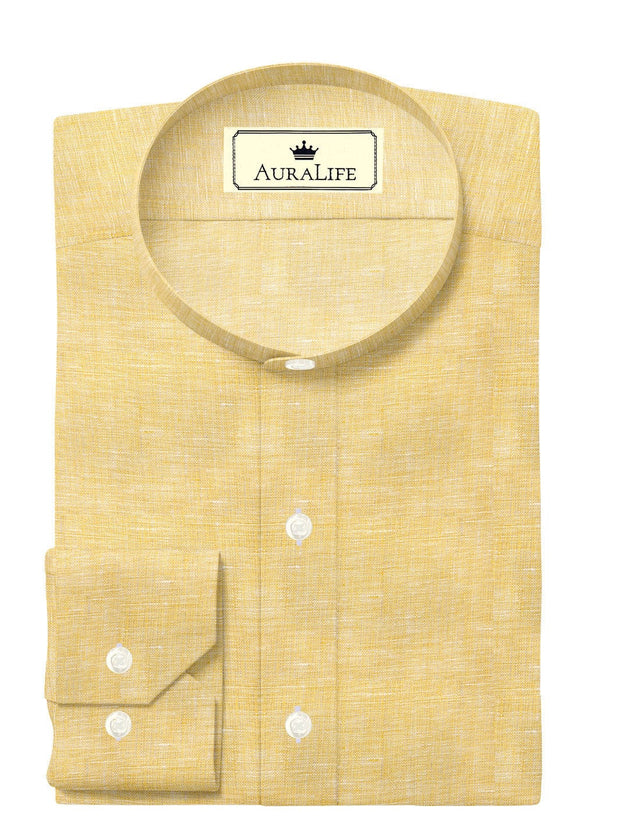 Customized Designer Shirt Made to Order from Premium Linen Cotton Yellow- CUS-10197
