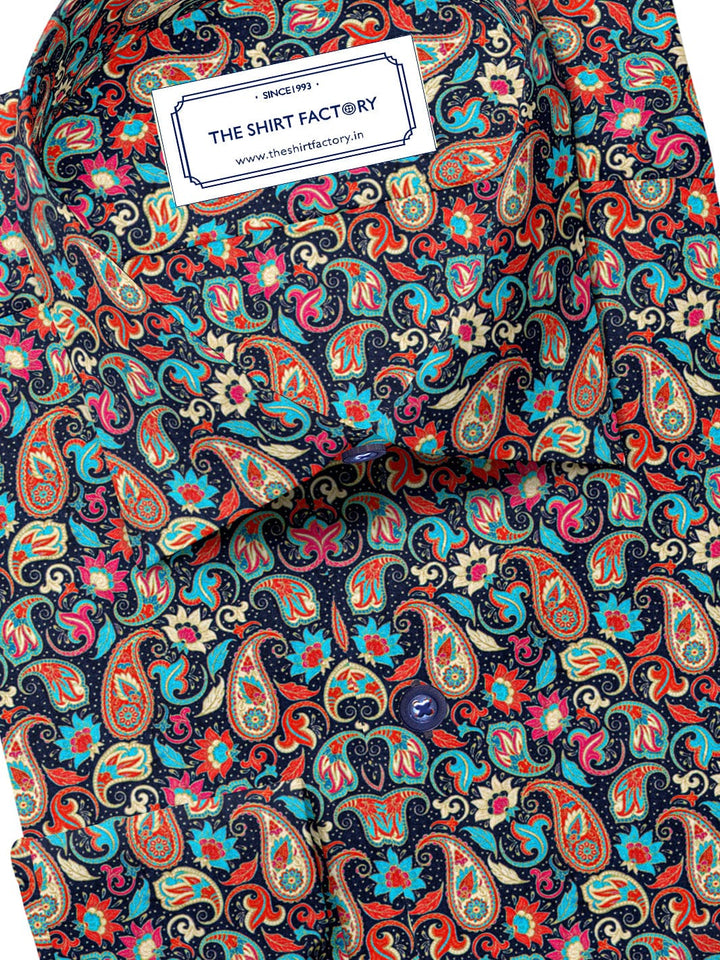 Custom Tailored Multicolor Printed Cotton Shirt - CUS-10429