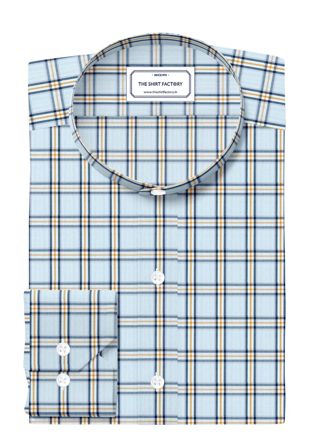 Custom Tailored Sky Blue Pure Cotton Checked Shirt - CUS-10266