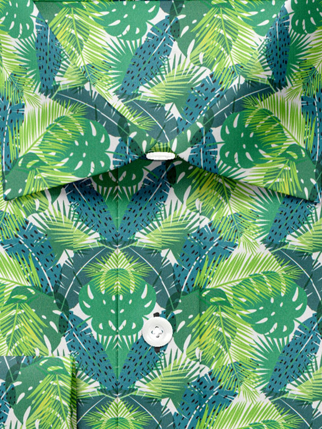 Custom Tailored Green Printed Cotton Shirt - CUS-10428