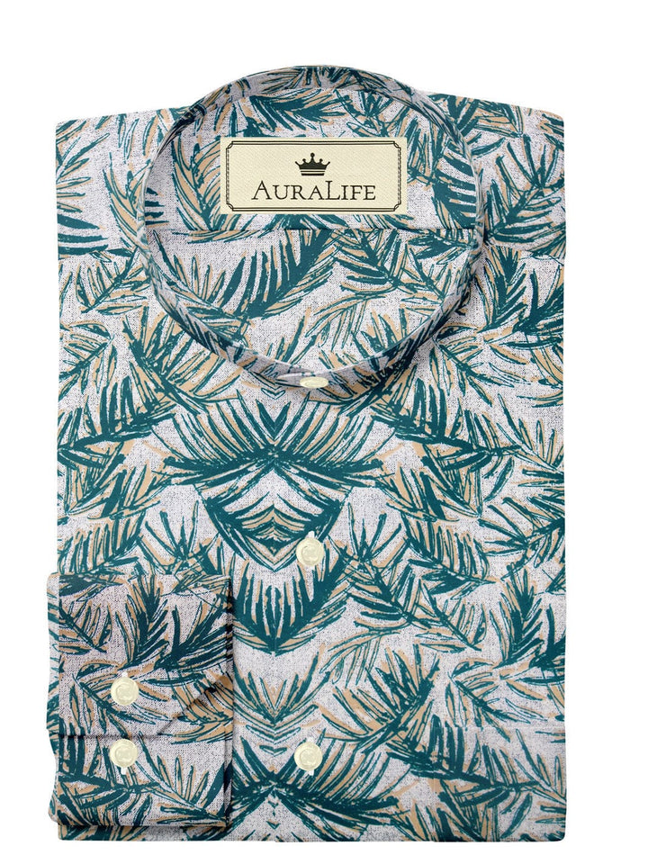 Custom Tailored Green Printed Cotton Shirt - CUS-10179