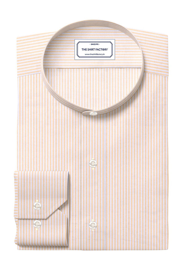 Customized Shirt Made to Order from Premium Giza Cotton Striped Fabric Beige - CUS-10208
