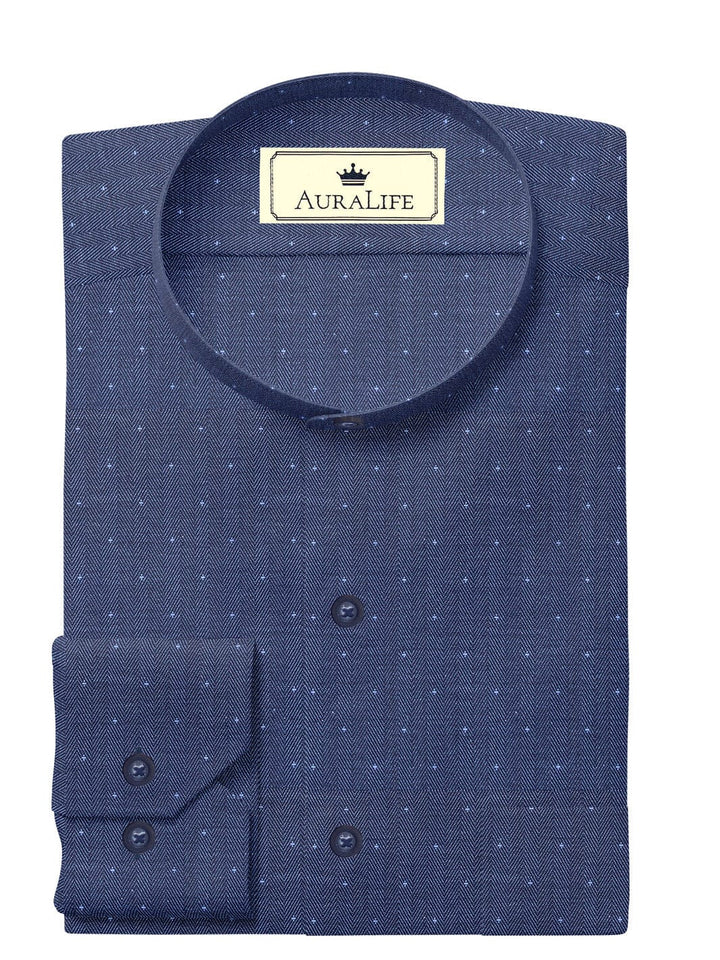 Custom Tailored Blue Printed Cotton Shirt - CUS-10027