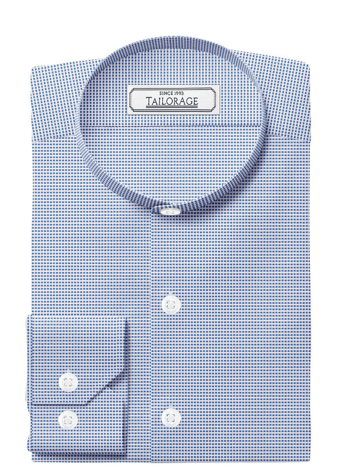 Custom Tailored Light Blue Pure Cotton Checked Shirt - CUS-10240