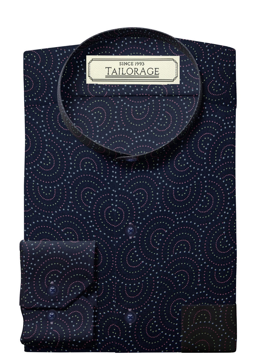 Custom Tailored Navy Blue Printed Cotton Shirt - CUS-10172