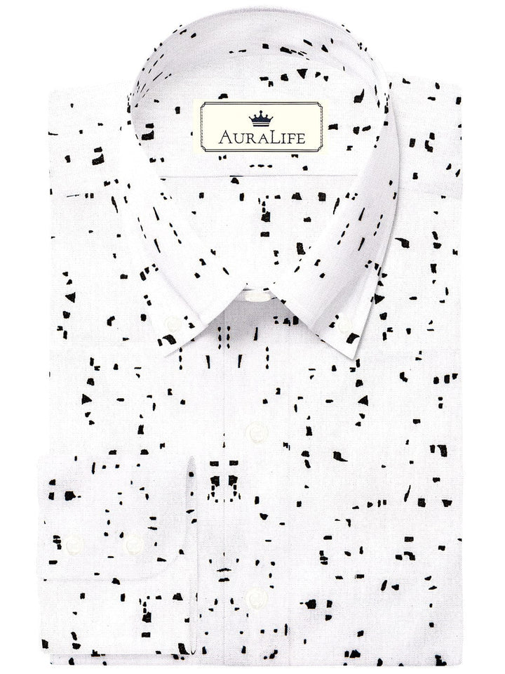 Men's Cotton White Printed Shirt (10416)