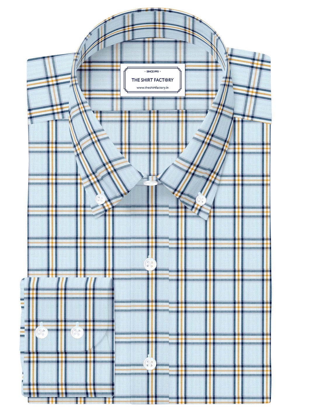 Custom Tailored Sky Blue Pure Cotton Checked Shirt - CUS-10266