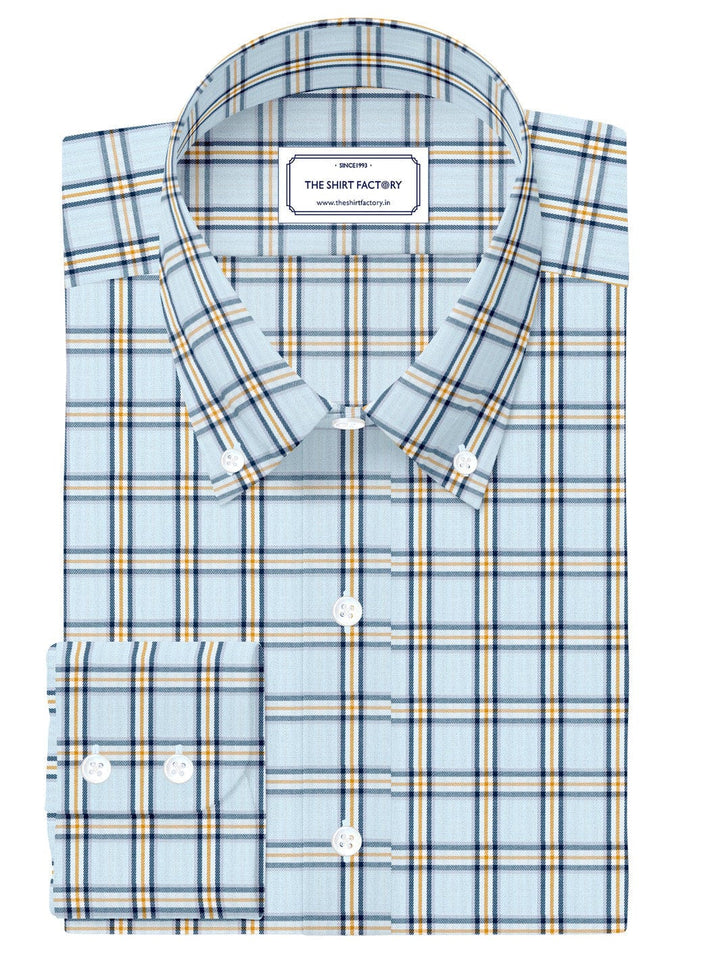 Custom Tailored Sky Blue Pure Cotton Checked Shirt - CUS-10266