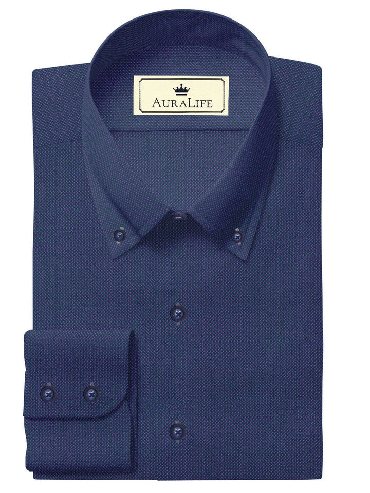 Custom Tailored Purple Blue Plain Cotton Shirt - CUS-10180