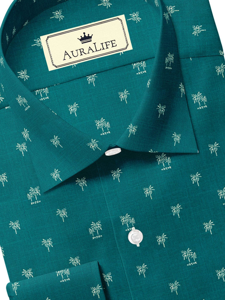Men's Cotton Green Printed Shirt (10146)