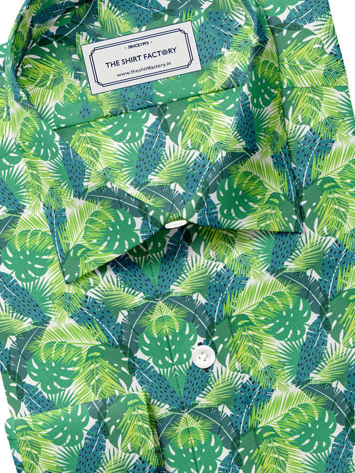 Custom Tailored Green Printed Cotton Shirt - CUS-10428