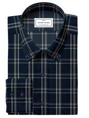 Customized Shirt Made to Order from Premium Cotton Checks Fabric Dark Blue and Khaki - CUS-10259