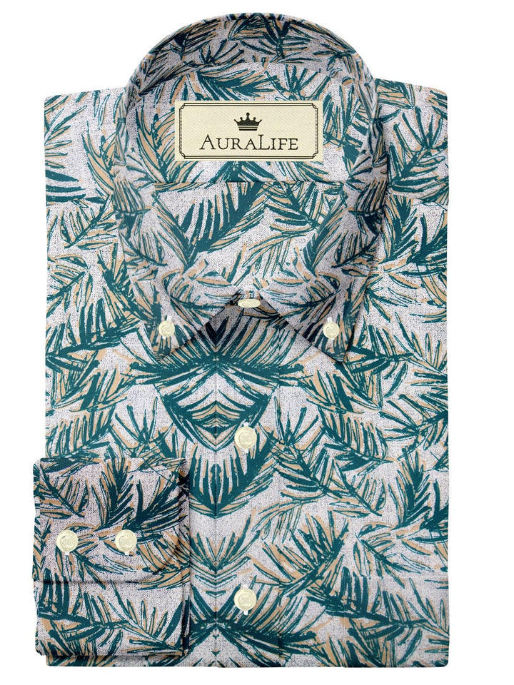 Custom Tailored Green Printed Cotton Shirt - CUS-10179