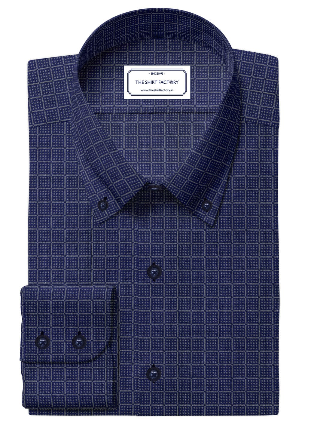 Custom Tailored Navy Blue Plain Cotton Shirt - CUS-10287