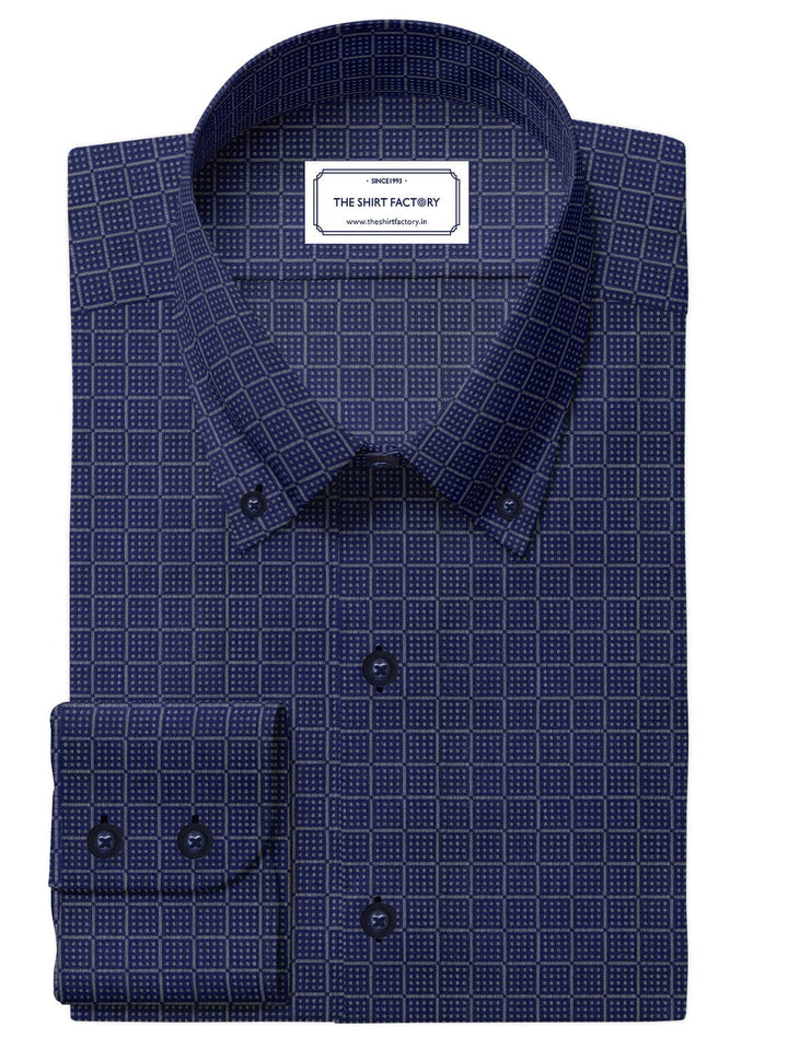 Custom Tailored Navy Blue Plain Cotton Shirt - CUS-10287