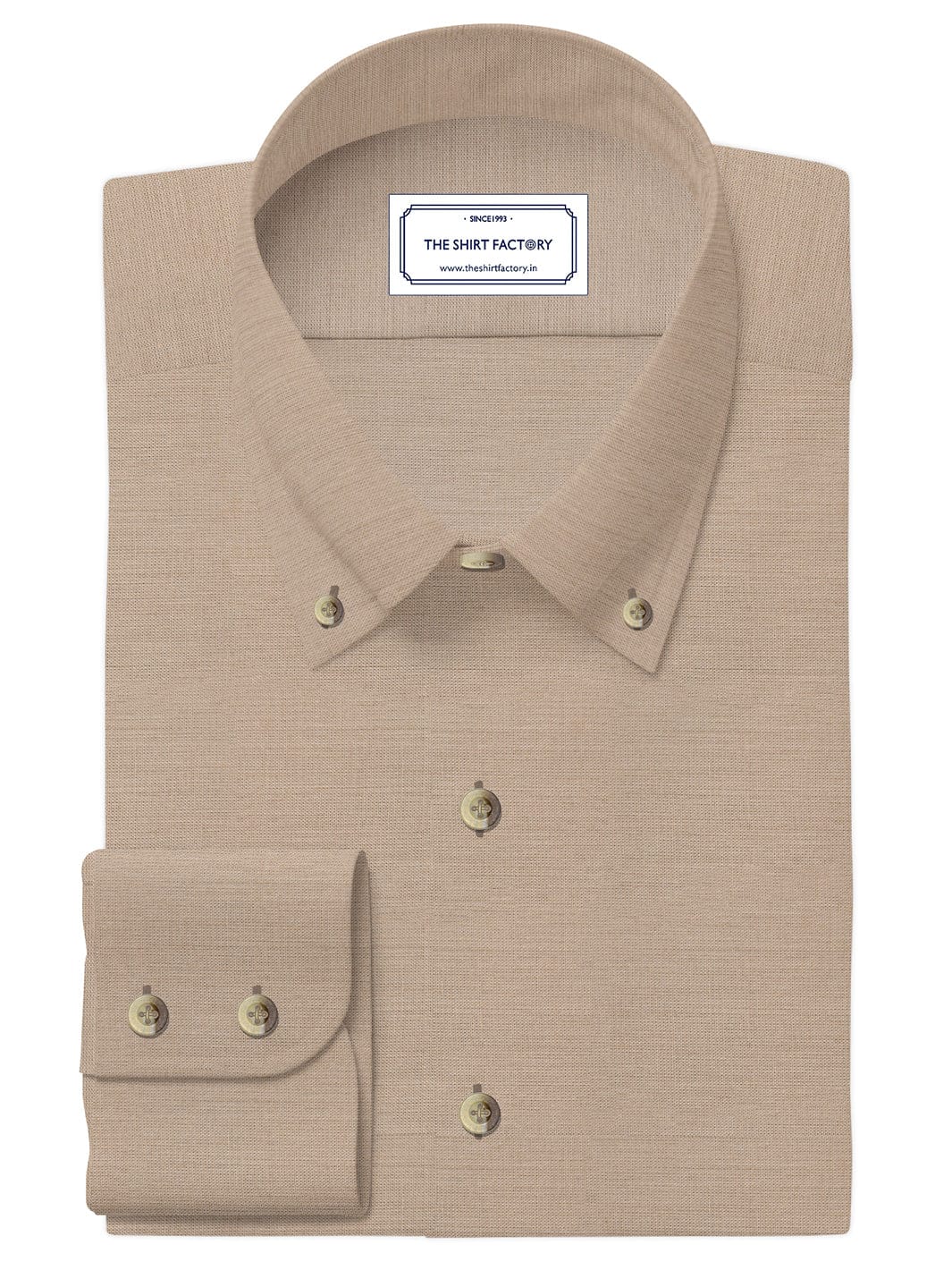 Custom Tailored Light Brown Plain Cotton Shirt - CUS-10353