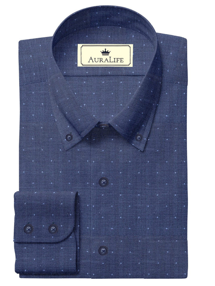 Custom Tailored Blue Printed Cotton Shirt - CUS-10027
