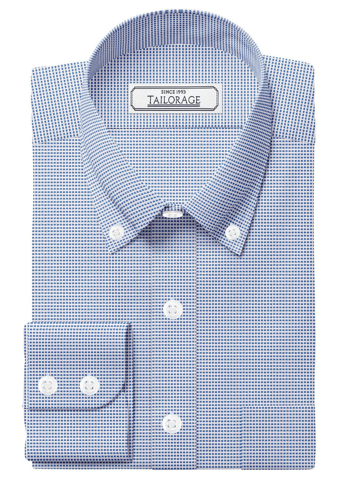 Custom Tailored Light Blue Pure Cotton Checked Shirt - CUS-10240