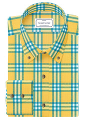 Customized Shirt Made to Order from Premium Cotton Checks Fabric Yellow and Green - CUS-10262