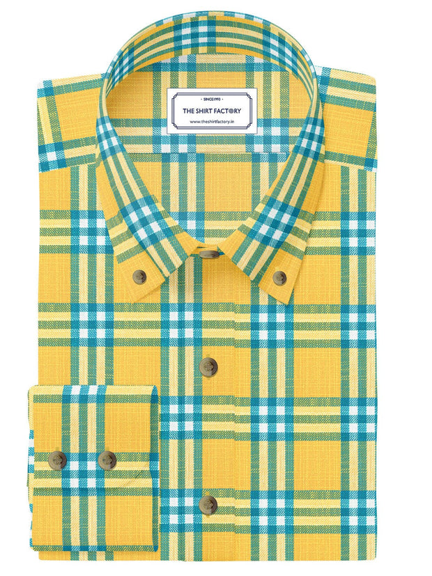 Customized Shirt Made to Order from Premium Cotton Checks Fabric Yellow and Green - CUS-10262