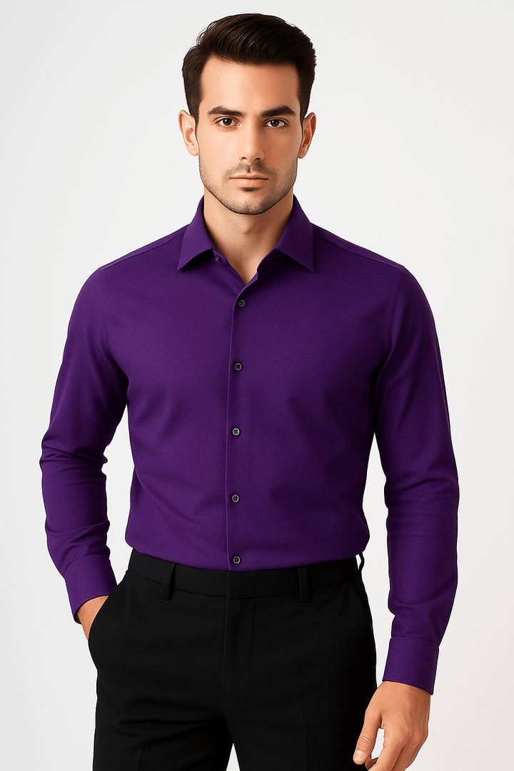 Custom Tailored Premium Cotton Purple Self Design Shirt - CUS-10338