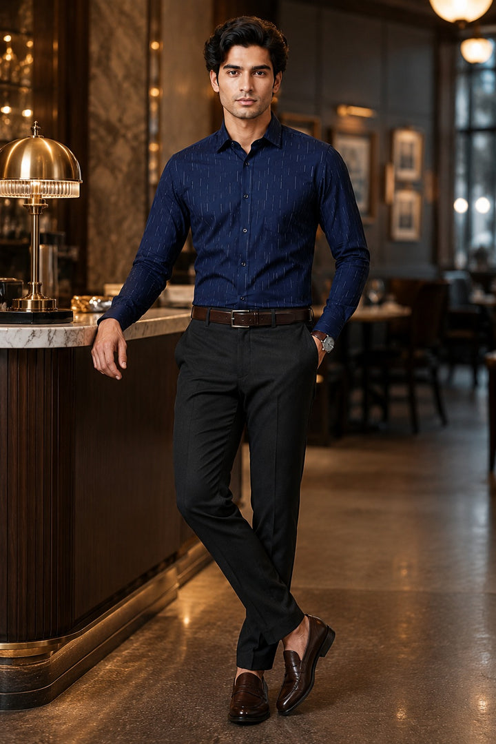 Customized Shirt Made to Order from Premium Giza Cotton Designer Fabric Navy Blue  - CUS-10214
