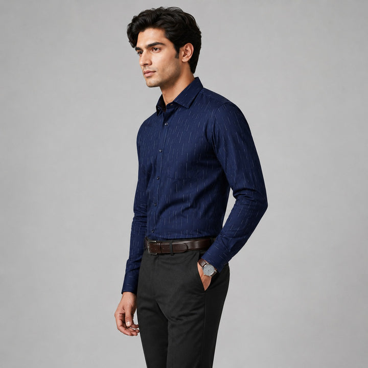 Customized Shirt Made to Order from Premium Giza Cotton Designer Fabric Navy Blue  - CUS-10214