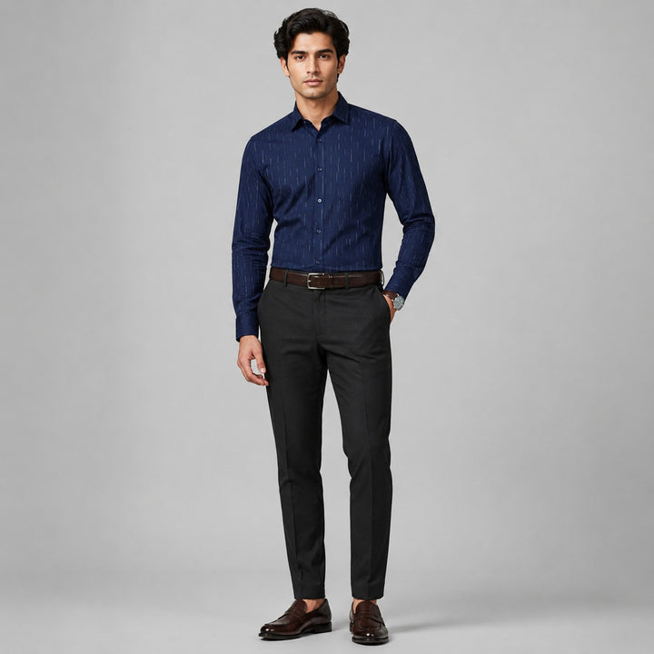 Customized Shirt Made to Order from Premium Giza Cotton Designer Fabric Navy Blue  - CUS-10214